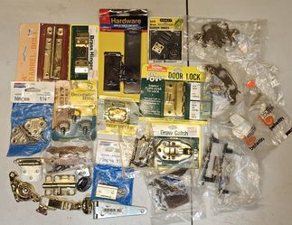 New Old Stock Hardware Lot — Hinges, Latches, Pulls & Door Bolt