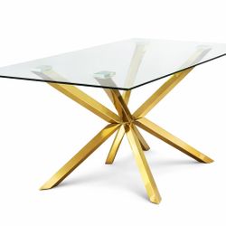 Modern Glass Dining / Conference Table – Gold Sculptural Base
