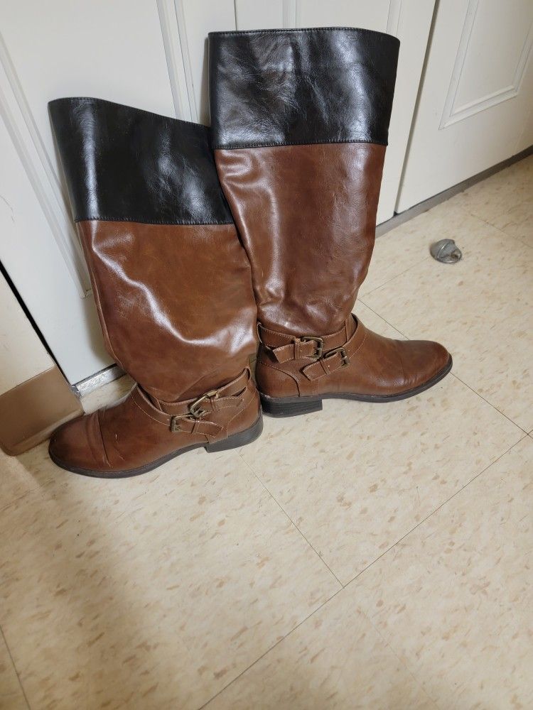 Women's Sz 8 Brown & Black Top Leather Boots