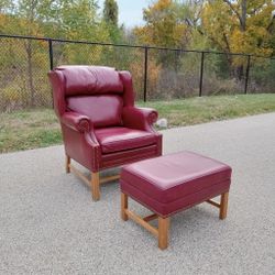 Wingback Leather Chair & Ottoman