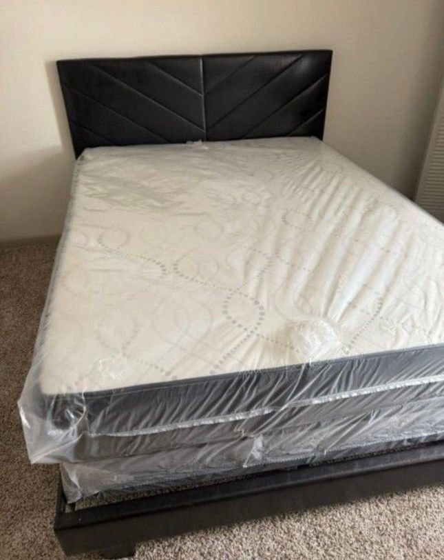 NEW BED FRAME FULL WITH MATTRESS AND BOX SPRING