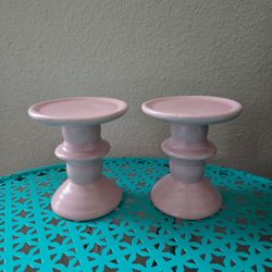 Pair Of Pink Pillar Candle Holders