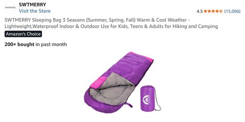 SWTMERRY Sleeping Bag 3 Seasons (Summer, Spring, Fall) Warm & Cool Weather - Lightweight,Waterproof Indoor & Outdoor Use for Kids, Teens & Adults for 