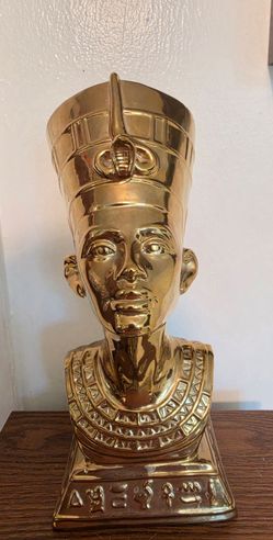 12" Ceramic Queen Nefertiti Egyptian Statue Vintage Bust Pharaoh Home Decor Figure