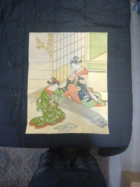 Japanese woodblock print "Descending Geese of the Koto Bridge"