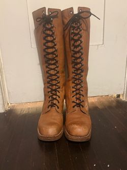 Tall Brown Leather Knee High Lace Up Combat Boots Vintage Women’s 10 Vintage 70s