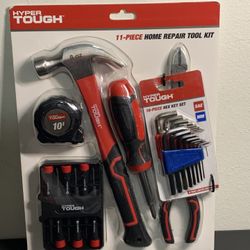 Hyper Tough 11-Piece Home Repair Tool Kit New Hammer Tape Measure Pliers Hex Key NEW