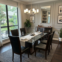 Modern Glass Dining Table Set – 6 Chairs – Dark Wood Base