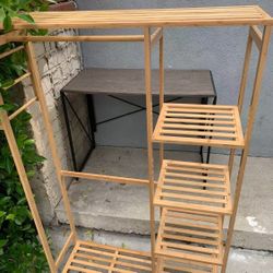 Bamboo Closet Organizer with Hanging Rod