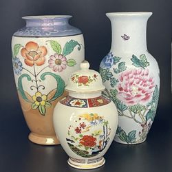 Japanese Porcelain Vases Lot 3 Pc 
