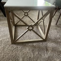 White Stone And Wood End Table