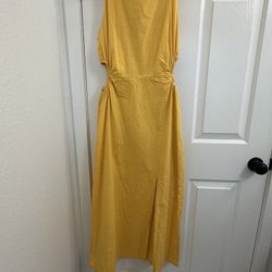 LILLUSORY 100% Cotton Yellow Midi Dress