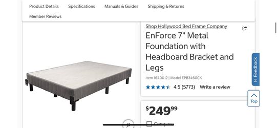 EnForce 7" Metal Foundation with Headboard Bracket and Legs FULL $150 CAL KING $200 BRAND NEW