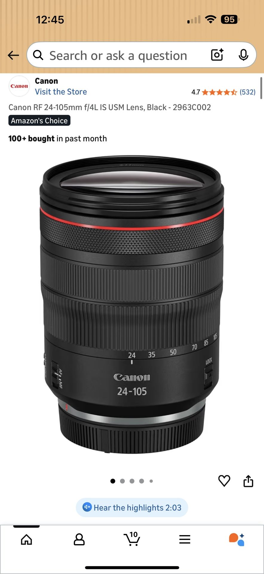 Canon RF 24-105mm f/4L IS USM Lens, Black - 2963C002