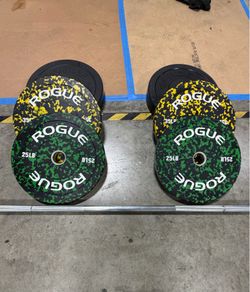Rogue Fleck Bumper Plates and Barbell Set