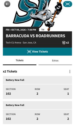 San Jose Barracuda tix for tonight!