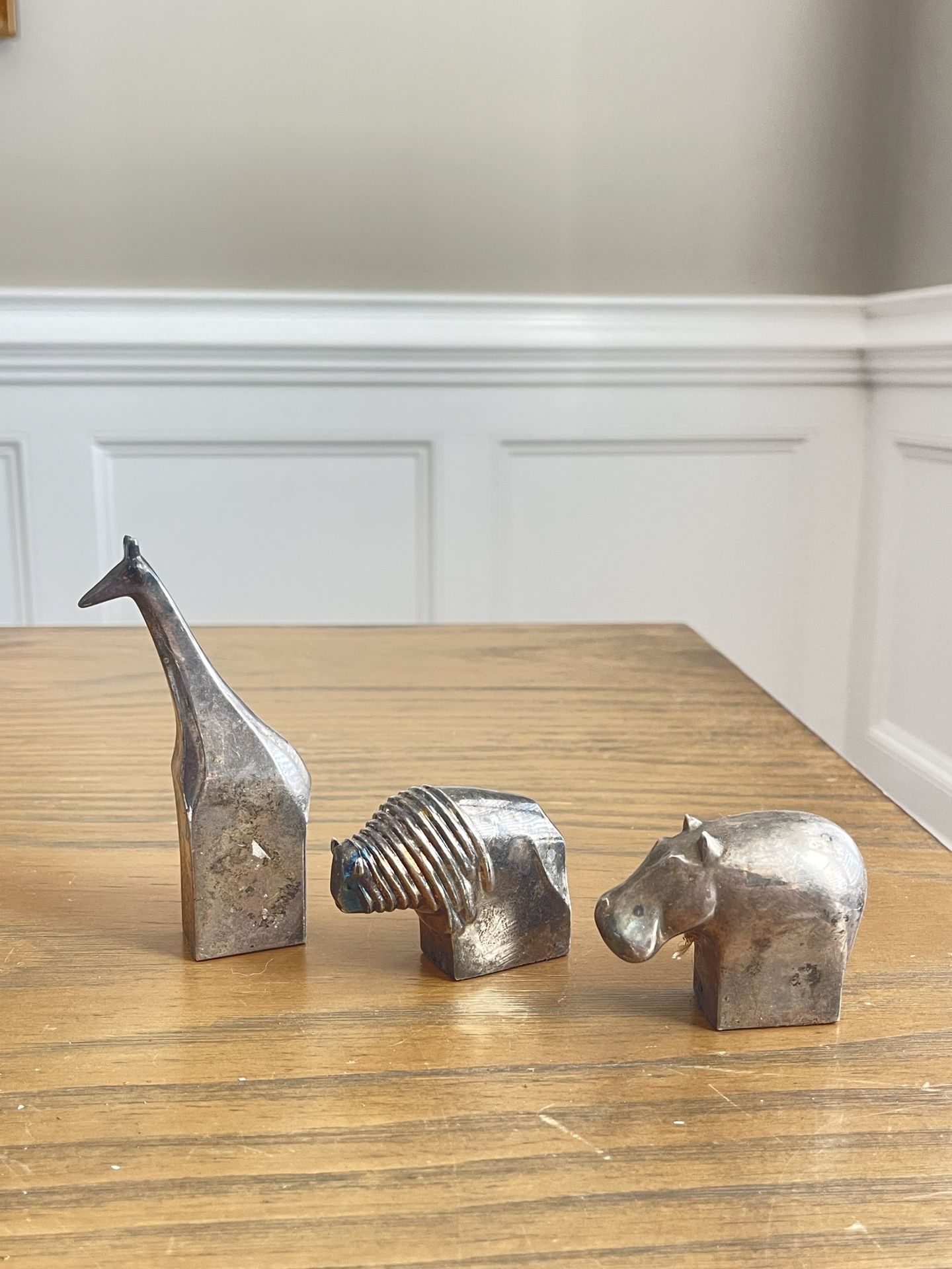 Lot Of 3 DANSK Designs Silver Plated Animals Giraffe  Hippo Bison JAPAN