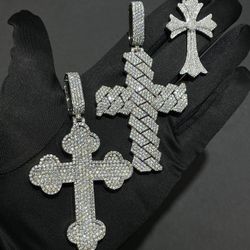 VVS Moissanite Lab Cross Pendants PASS DIAMOND TESTER