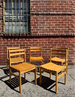 Vintage Mid Century Modern Danish Modern Blonde Wood Slatted Set of 5 Dining Chairs