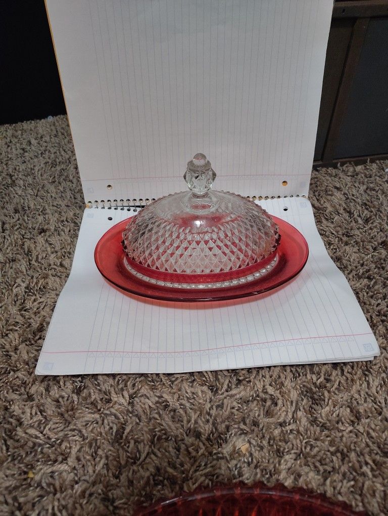 Vintage Ruby Red Butter Dish