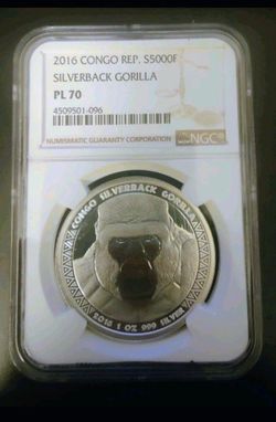 2016 CONGO REP.$500 SILVER BACK GORILLA PL 70