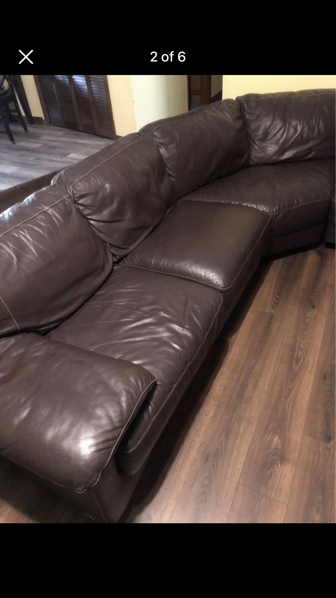 Beautiful Deep Brown Leather Sectional Sofa Couch