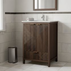 24 Inches Bathroom Vanity with Sink Combo, Modern Bathroom Vanity with Single Faucet Hole, Textured Door Panels and a Drawer, Pine Legs, Large Storage