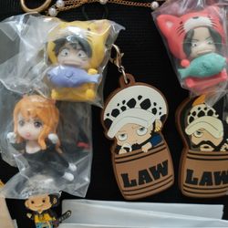 One Piece Mini Figures, Rubber Keychains Straps, Pin