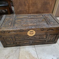 Hand Carved Wood Chest 