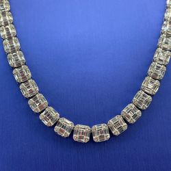 925 Sterling Silver CZ 20” Square Cluster Necklace 52.30g 205355/2