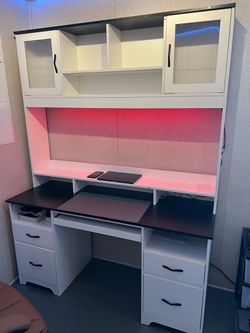 White Computer Desk with Hutch and Drawers