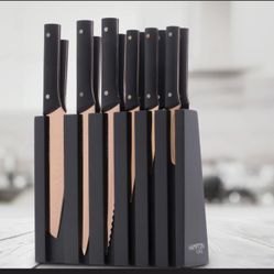 Hampton Forge Knight 13 Piece Block Knife Set, 18/10, Titanium Copper