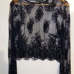 Forever 21 Black Floral Mesh Shirt