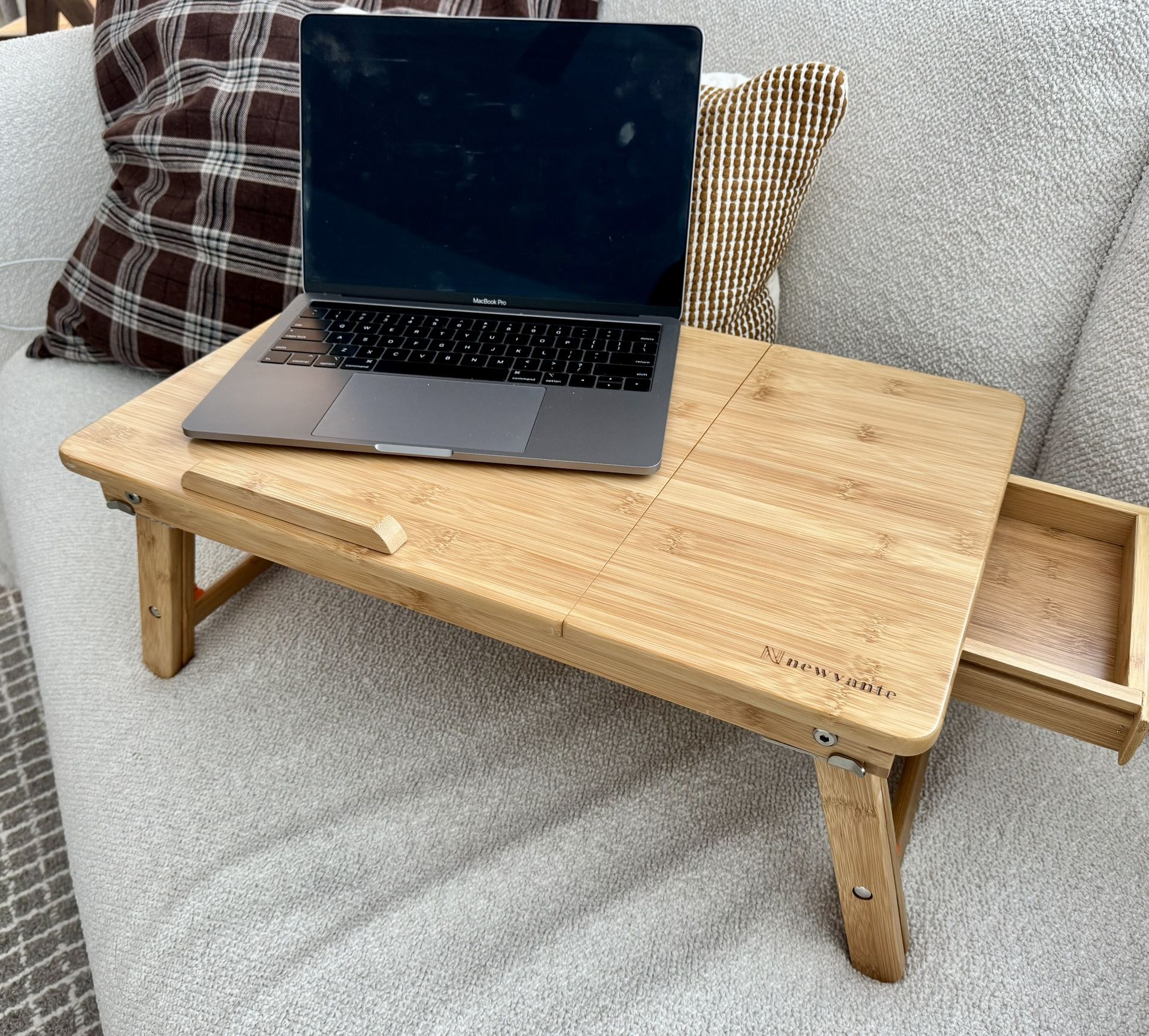 Laptop Desk Nnewvante Table Adjustable Bamboo Foldable Breakfast Serving Bed Tray w' Tilting Top Drawer