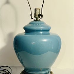 Vintage Teal Blue Glass Lamp With Golden Base