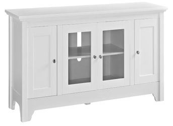 White Universal TV stand with storage cabinets for TV's up to 58"