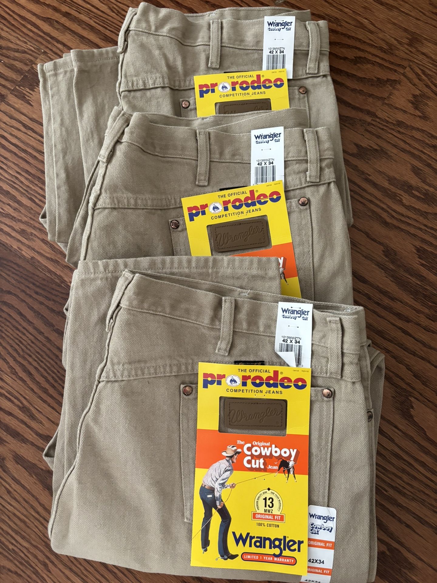 3 Pair New Men’s Wrangler Tan Denim Jeans 42”x34”