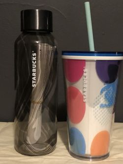 Starbucks 2022 Recycled Glass Black White Gray Marble Wave Water Bottle. Bundle!