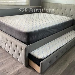 Full Twin Light Grey Frenchi Trundle Bed With Ortho Matres!