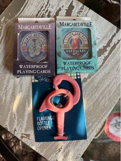 NEW Margaritaville Waterproof Playing Cards (2 sets) and Flamingo Bottle Opener