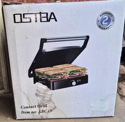 OSTBA - Panini Press Grill , 4-Slice Indoor Grill, 180° Open - Black