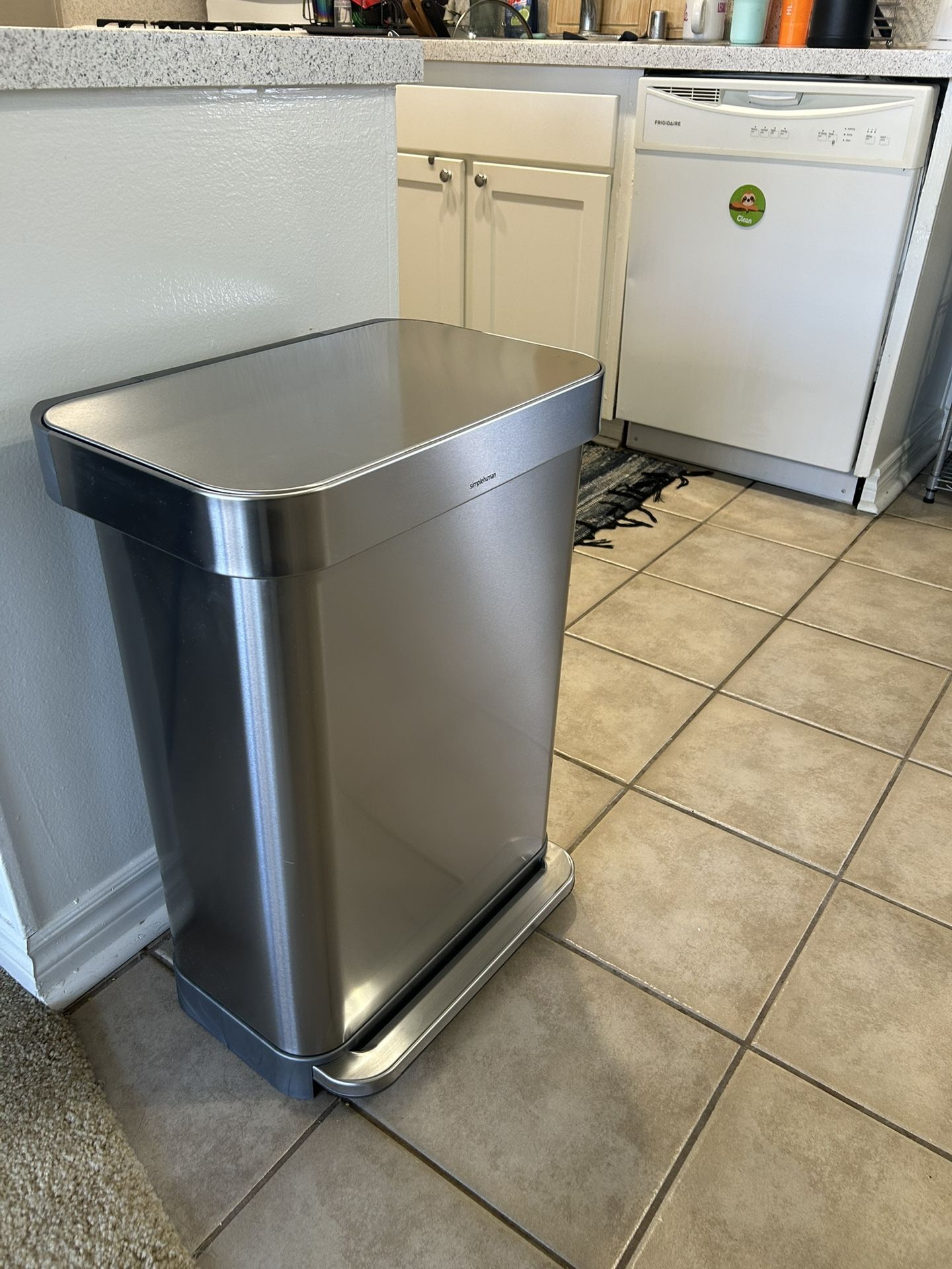 Simplehuman 45L Kitchen Step Trash Can with Liner Pocket Stainless Steel with Fingerprint Proof Finish, Gray Plastic Soft Close Lid