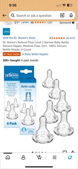 Dr. Brown’s Anti-Colic Nipple- Medium Flow Level 2 6 Count