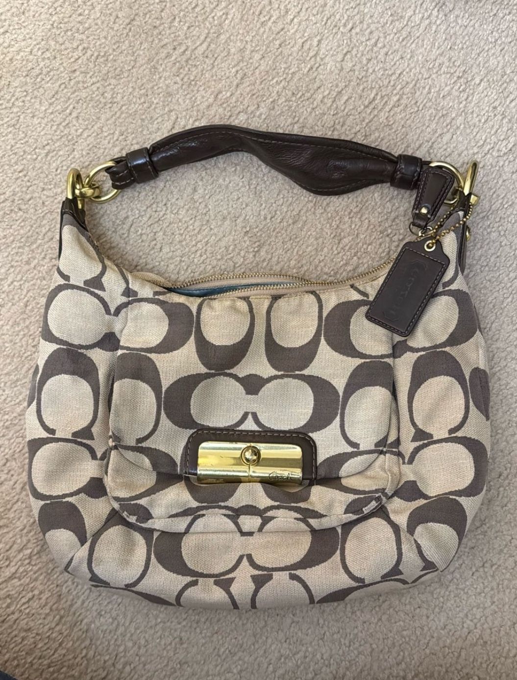 Authentic Coach Kristin Signature Linen Hobo Bag