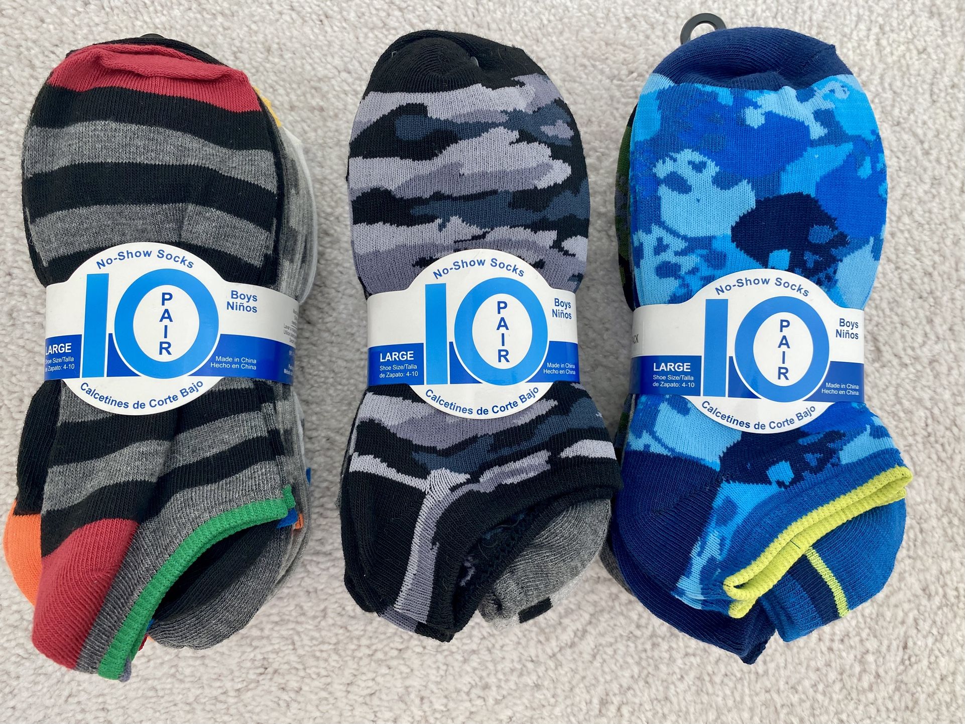 New 30 Pairs of No-Show Ankle Socks for Boys, Shoe Size 4-10