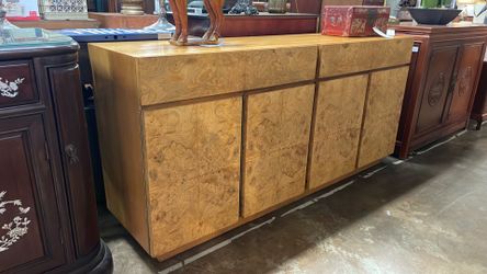 Vintage Milo Baughman style  burled wood credenza by Lane