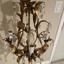 Antique Brass & Crystal Chandelier 