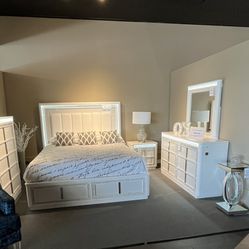 King Bed Frame, Dresser, Mirror And Nightstand 
