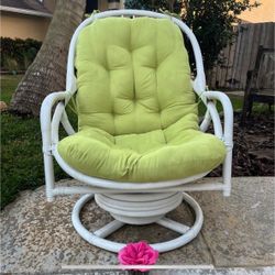 Vintage Papasan swivel chair, rocking and swivel papasan bamboo rattan chair, bent bamboo base papasan chair 