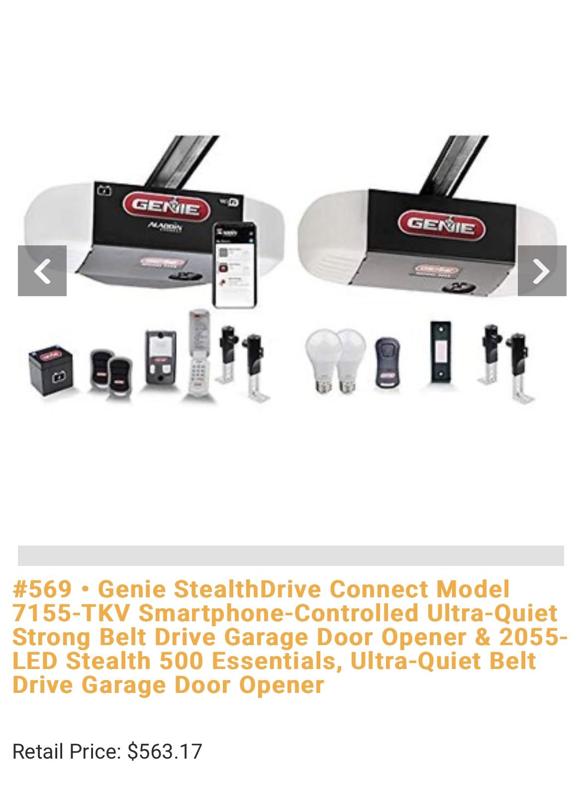 Genie StealthDrive Connect Model 7155-Tkv —AND —2055-LED Stealth 500 Essentials, Ul